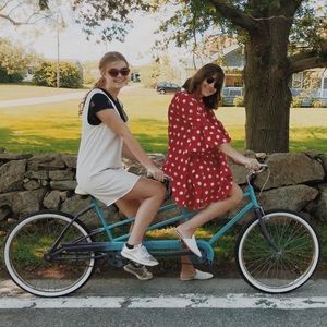 Red and white polka dot dress